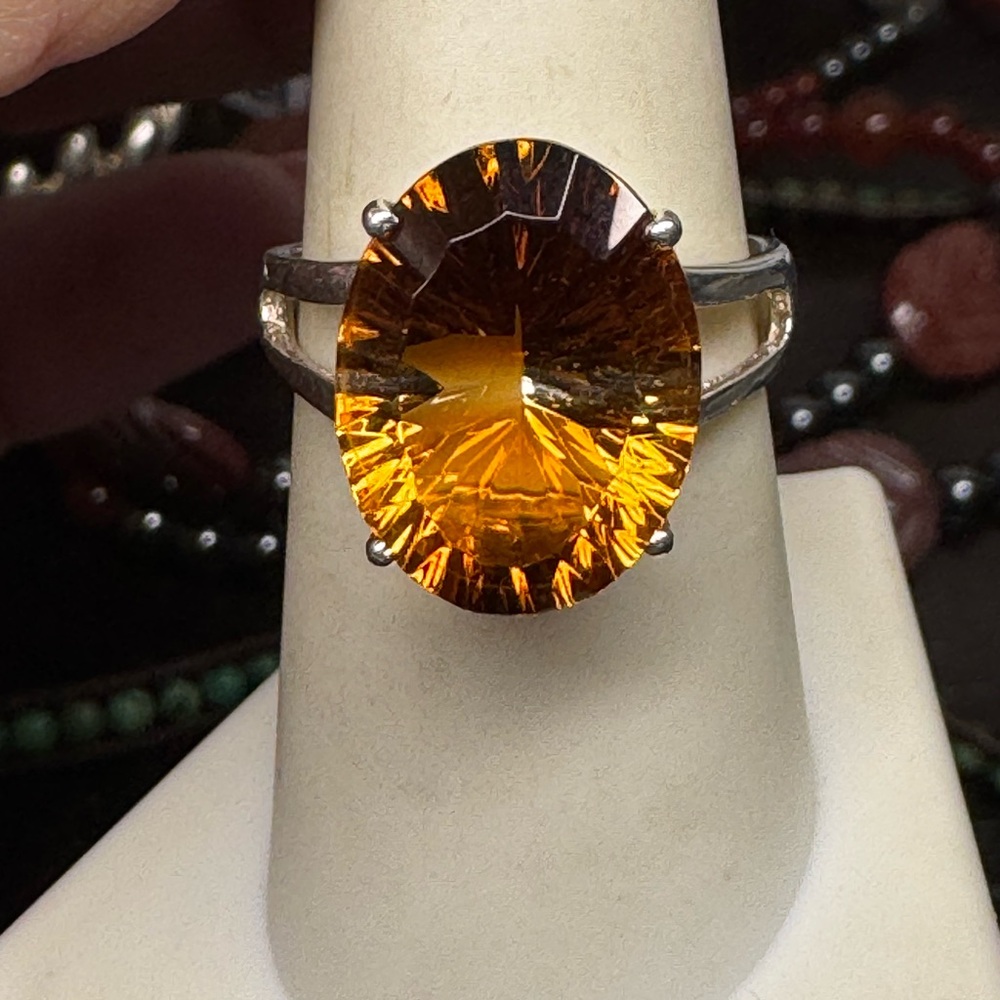 925 Concave Cut Spessartine Garnet Ring